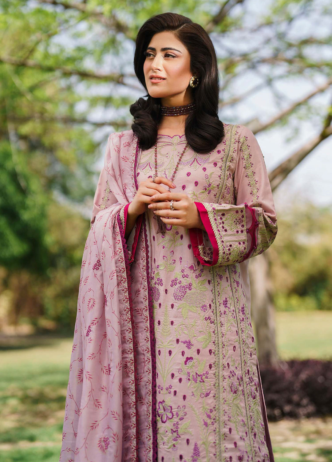 Shurooq Unstitched Luxury Lawn Embroidered 3 Piece SQ25 D-03 Bloom - Festive Collection