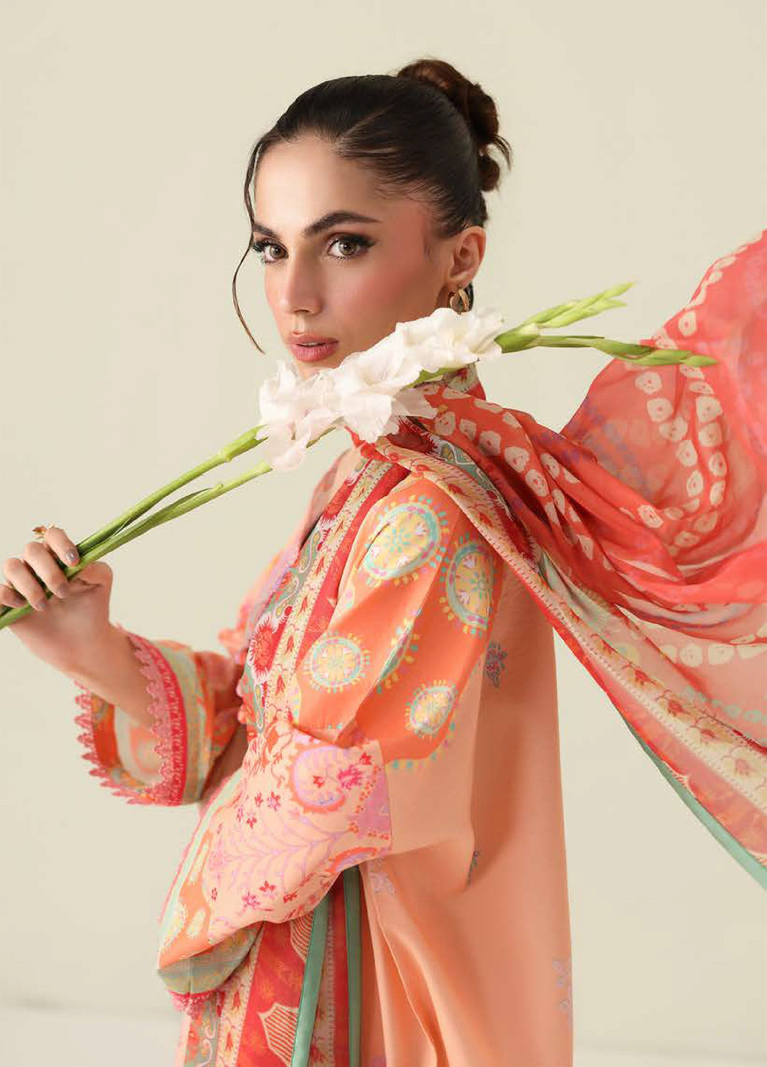 Rosette by Roheenaz Unstitched Lawn Embroidered 3 Piece Suit RNZ26UR Warm Horizon-5B - Summer Collection