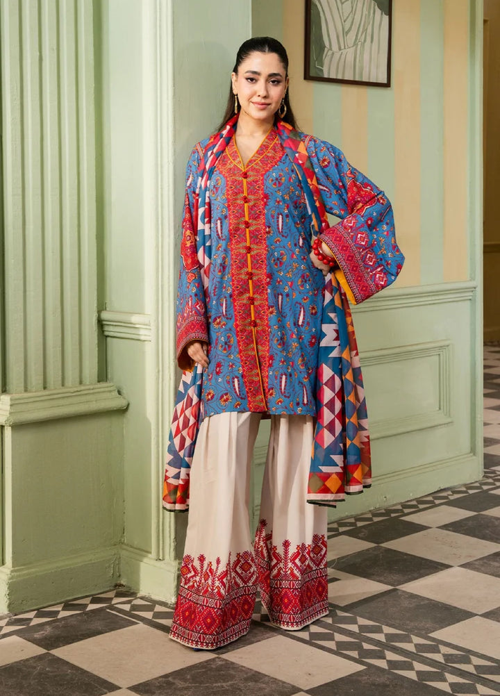 Retro by Maria Osama Khan RTW Printed Grip 3 Piece Suit MOK26PR Celeste - Casual Collection