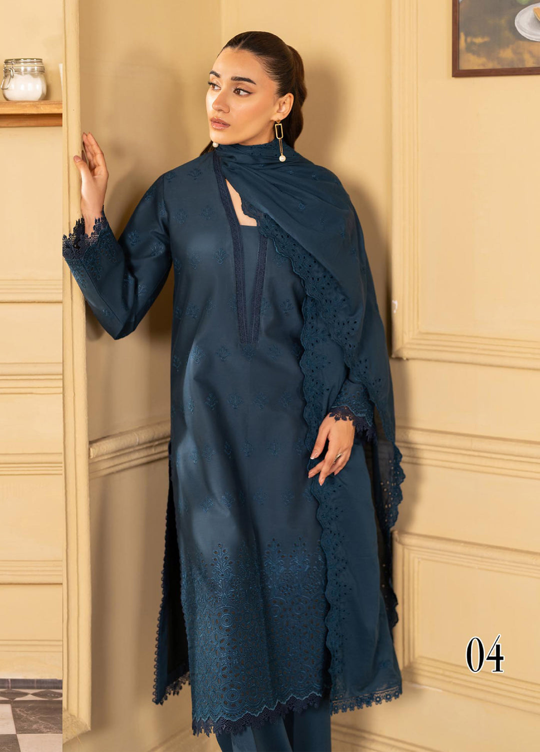 Raha by Rajbari Unstitched Premium Chikankai Embroidered Lawn 3 Piece Suit RB26UCRL D-4 - Summer Collection