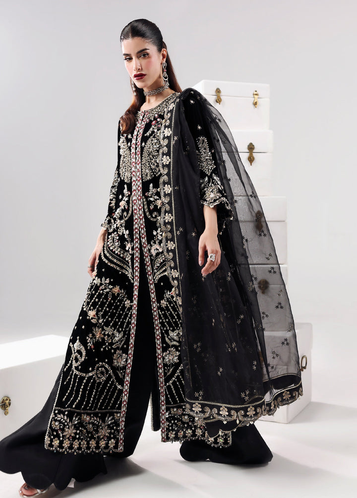 Lamore by Sardinia Unstitched Luxury Hand Work Velvet 3 peice SRD25LH D-5 Black Swan - Formals Collection