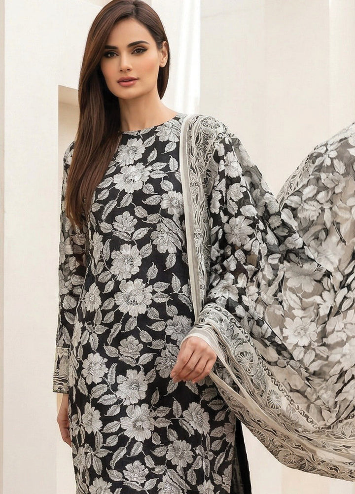 Black N White by Regalia Textiles Unstitched Printed Lawn 3 Piece Suit RG26ULBW D8 - Casual Collection