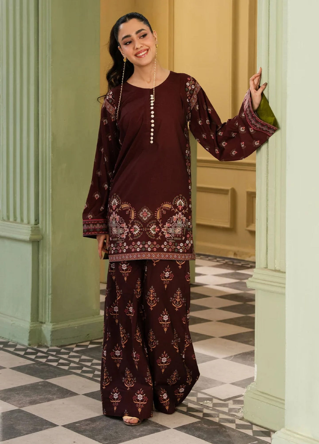 Retro by Maria Osama Khan RTW Printed Grip 3 Piece Suit MOK26PR Haze - Casual Collection