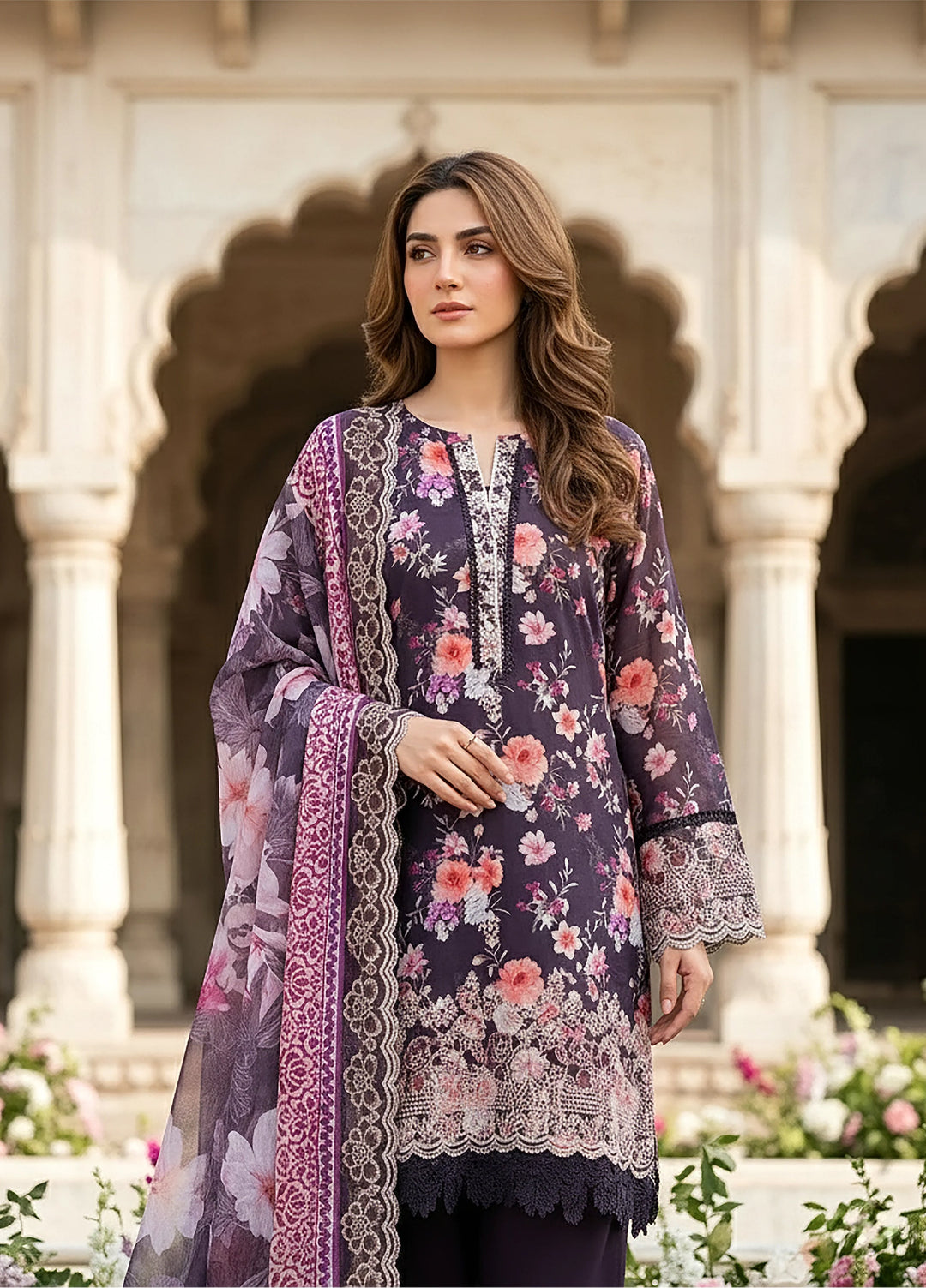 Lakhany Summer Essentials Embroidered Unstitched Lawn 3 Piece Suit LSM26USE LG-IZ-0517 - Ramadan Collection