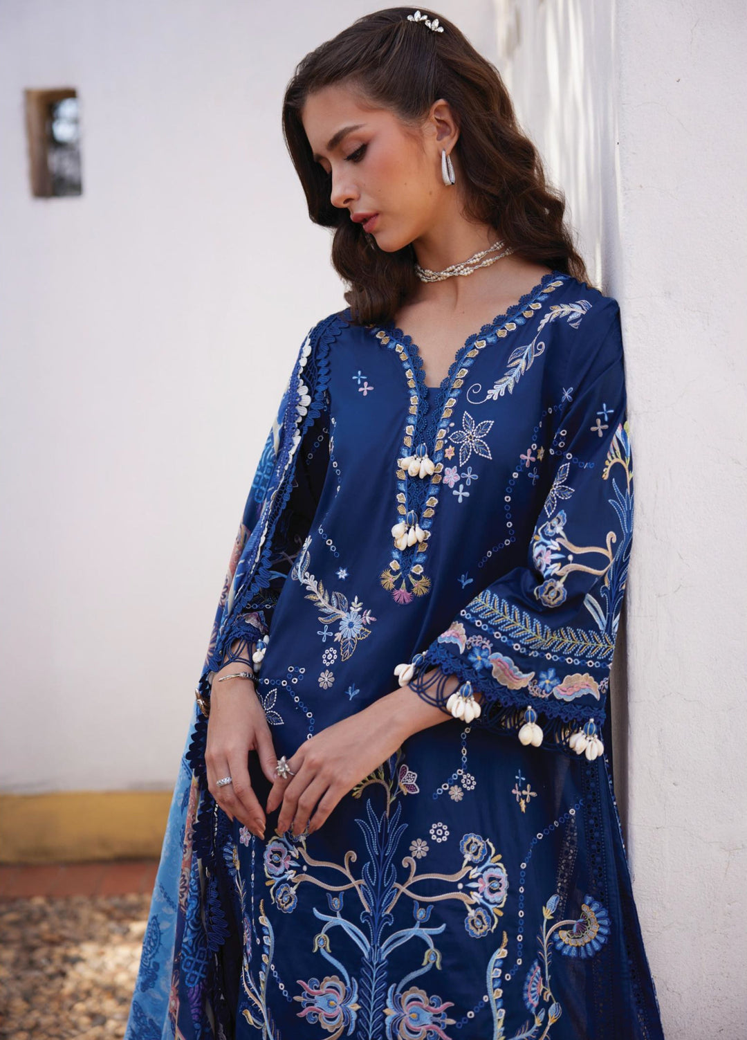 Farah Talib Aziz Unstitched Embroidered Lawn 3 Piece Suit FTA26UL FTA-08 NIA NAVY - Summer