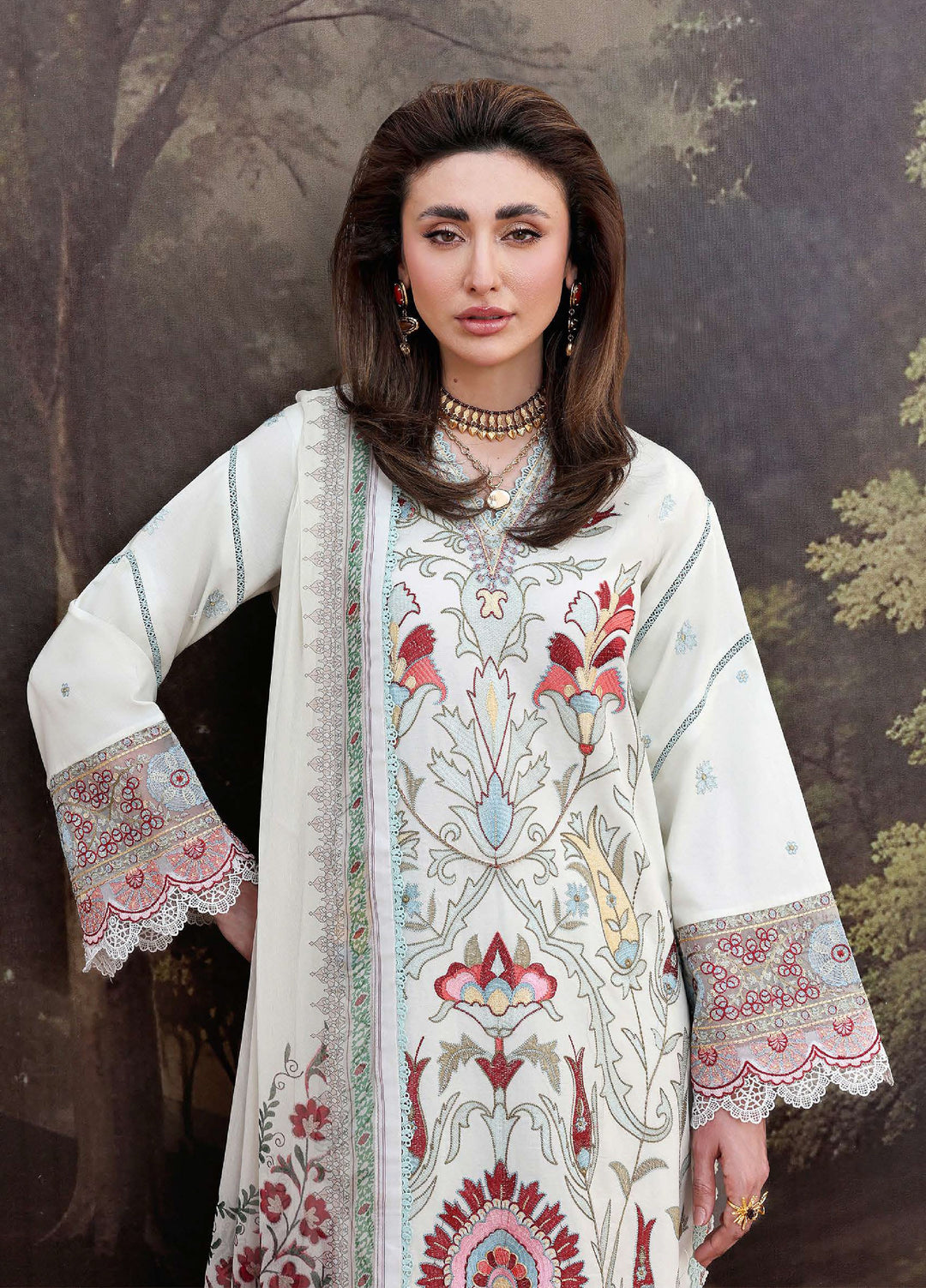 Floral Reverie by Roheenaz Unstitched Embroidered Lawn 3 Piece Suit RN26UFRL LUNAR GLOW - Festive Collection