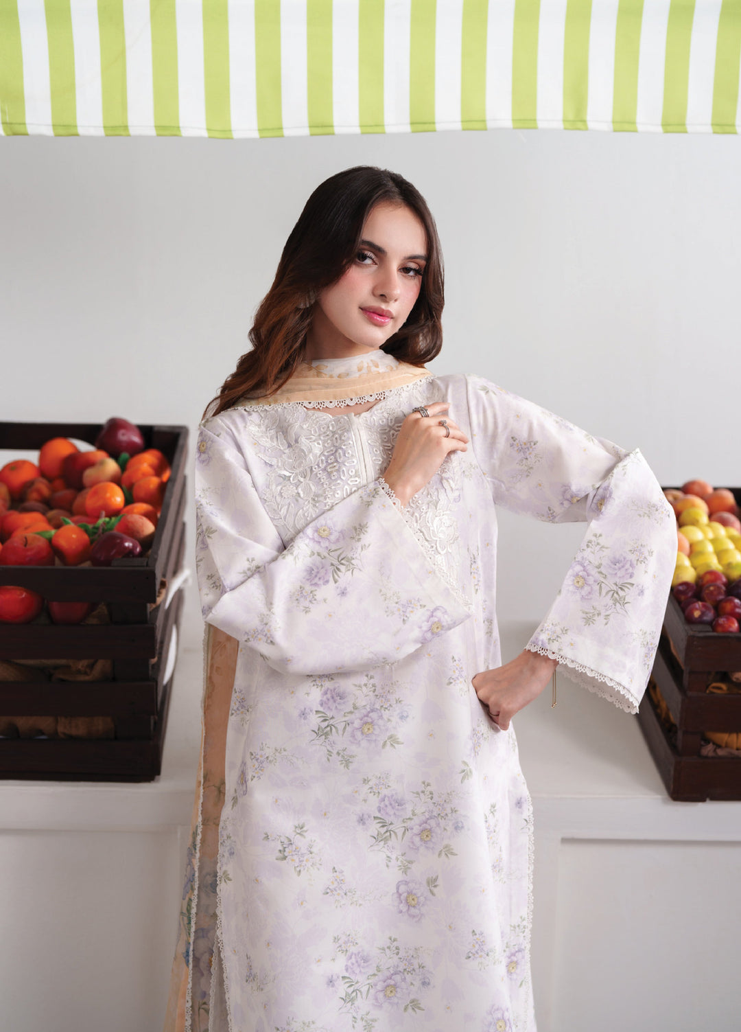 Summer Diary by Neeshay Unstitched Printed Lawn 3 Piece Suit NSH26SD Ivory Bloom - Casual Collection