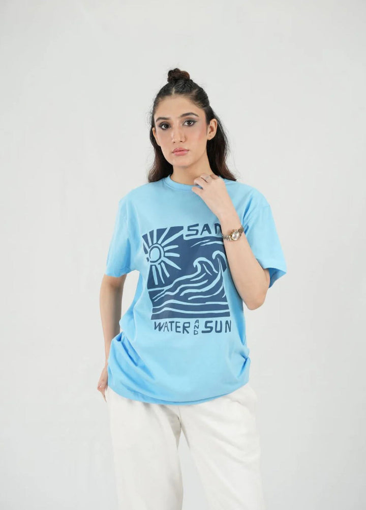 Mercato RTW Solids Cotton 1 Piece Round Neck Sky Blue Shirt