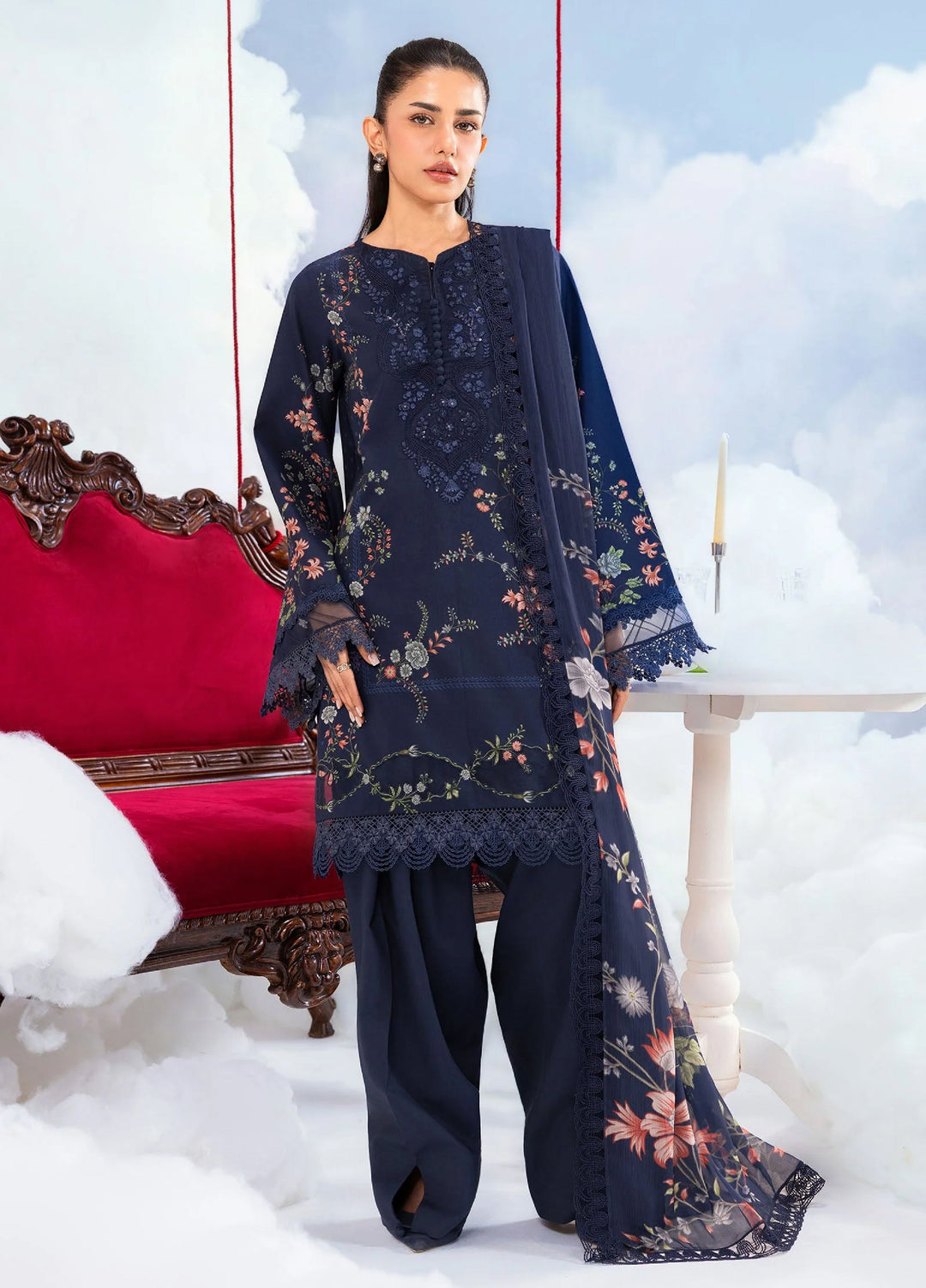 M Basics by Maria B Unstitched Embroidered Lawn 3 Piece Suit MB26SSEL MB-CUSV14-07B - Eid Collection