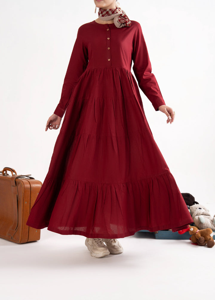 Like a Bird by Casuallite Women Pret Linen Solids Suits 2 Piece D-5 Crimson Drift - Winter Collection