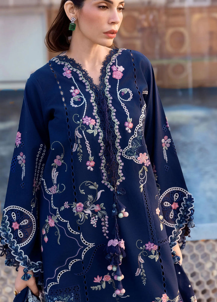 Flow by Crimson Unstitched Embroidered Lawn 3 Piece Suit CR26UFL D7 B-Midnight Blue - Festive Collection