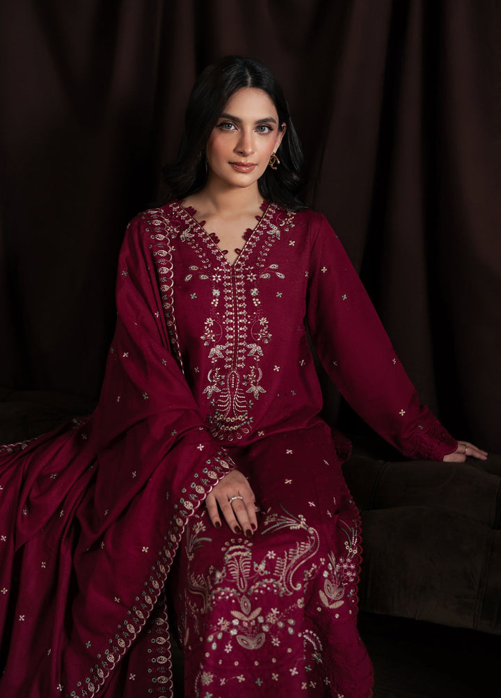 Neeshay Winter Reverie Unstitched Karandi Embroidered Suits 3 Piece NSH25WR Merlot - Winter Collection