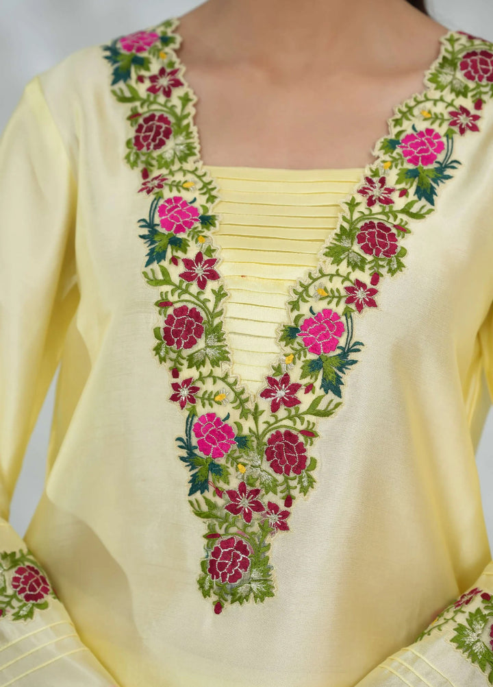 Silcot Pret Embroidered Silk Ensemble Lemon blossom - Winter Collection
