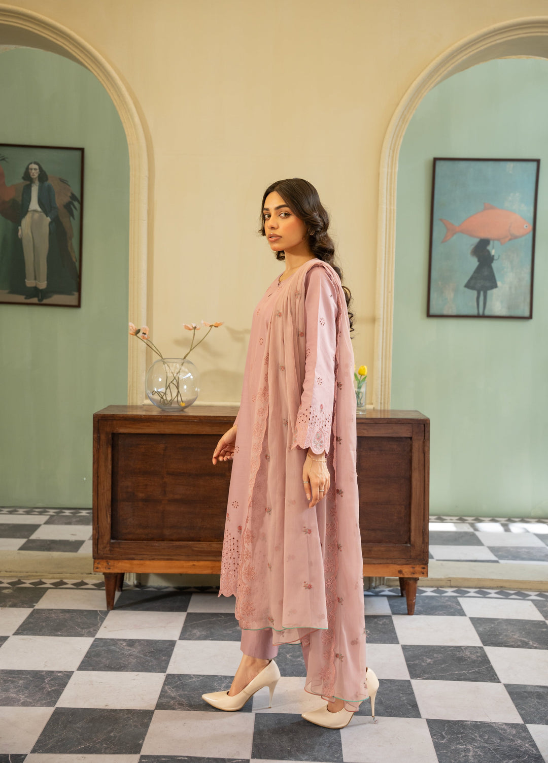 Naaz Couture Women RTW Embroidered Lawn 3 Piece Suit Tea Rose - Casual Collection
