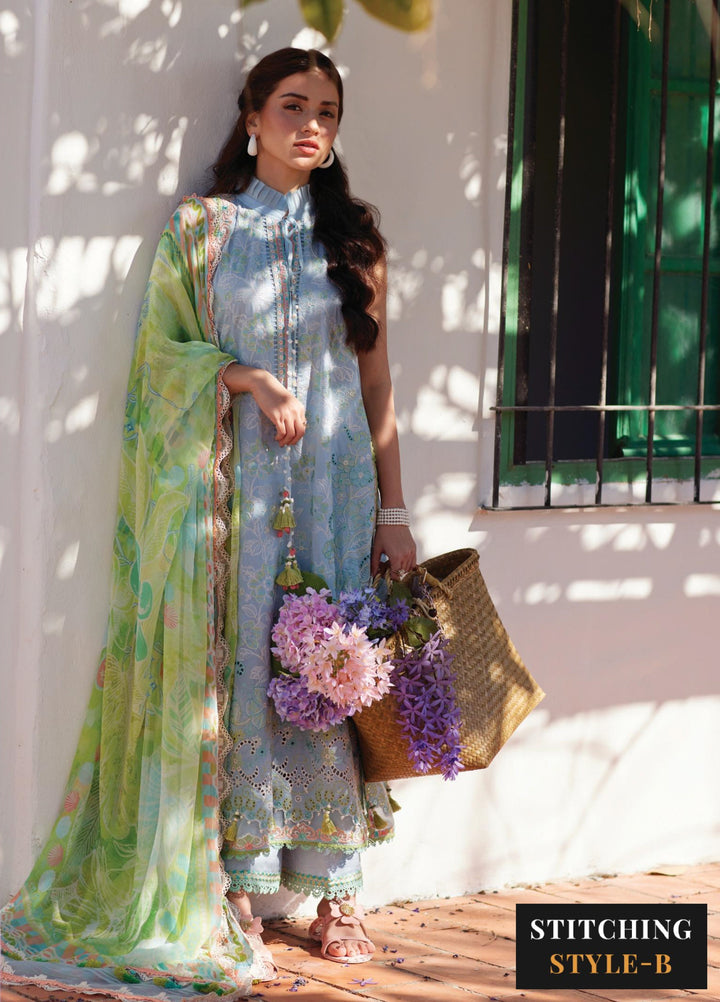 Farah Talib Aziz Unstitched Embroidered Lawn 3 Piece Suit FTA26UL FTA-10 SIENNA SKY BLUE - Summer