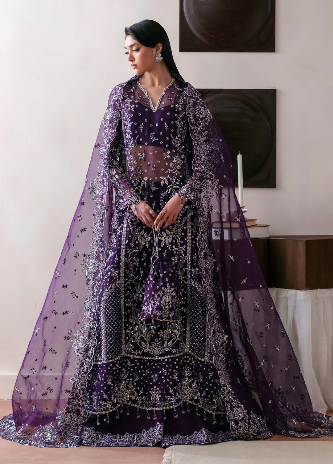 Starlet Jewels by Emaan Adeel Unstitched Embroidered Organza 3 Piece Suit EA26USF Tourmaline - Wedding Collection
