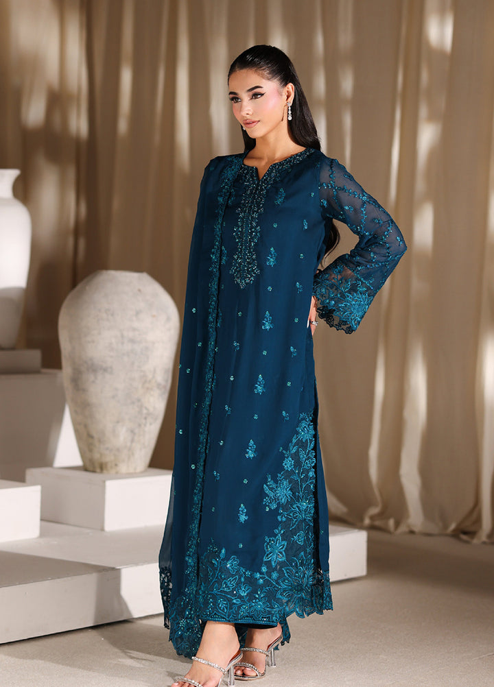 Azure Unstitched Embroidered Chiffon 3 Piece Suit AZ26ULC Majestic Teal - Festive Collection