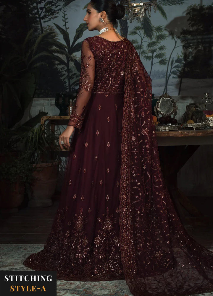 Zarif Women Unstitched Embroidered Net 3 Piece Suit ZR26UFC ZLR 06 CARMINE - Festive Collection