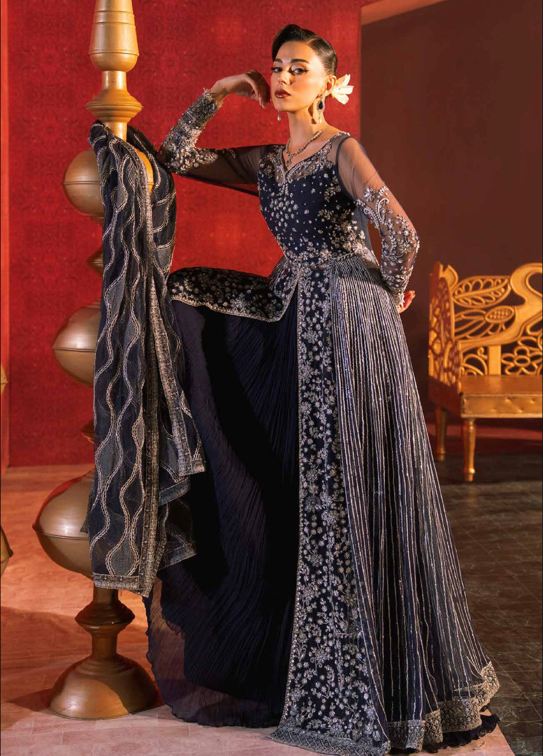 Zarmina by Zariya Unstitched Embroidered Bareeze Net 3 Piece Suit ZRY26UZ ZB50046 - Festive Collection