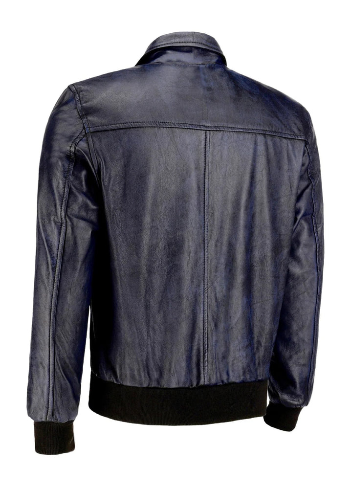 Jild Bomber Jacket Solids Mens Zipper Vintage Bomber Polo Leather Jacket Blue - Winter Collection