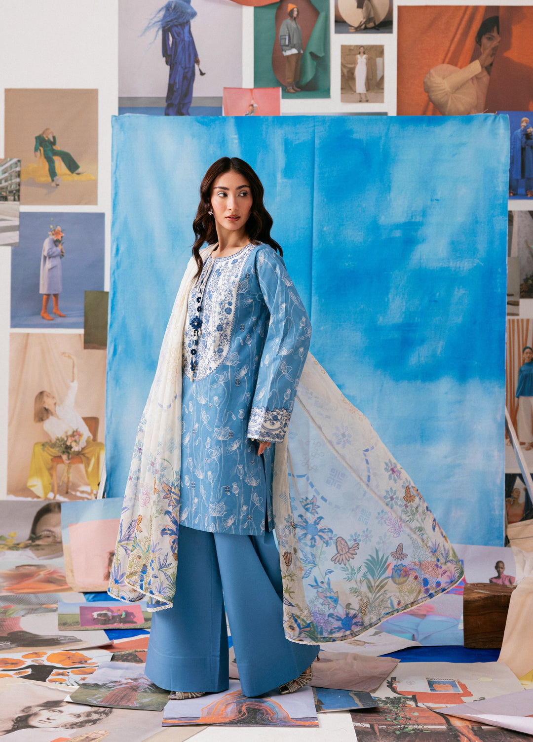 Zync by Florent Unstitched Embroidered Printkari Lawn 3 Piece Suit FL26UZP FZ-2B - Summer Collection