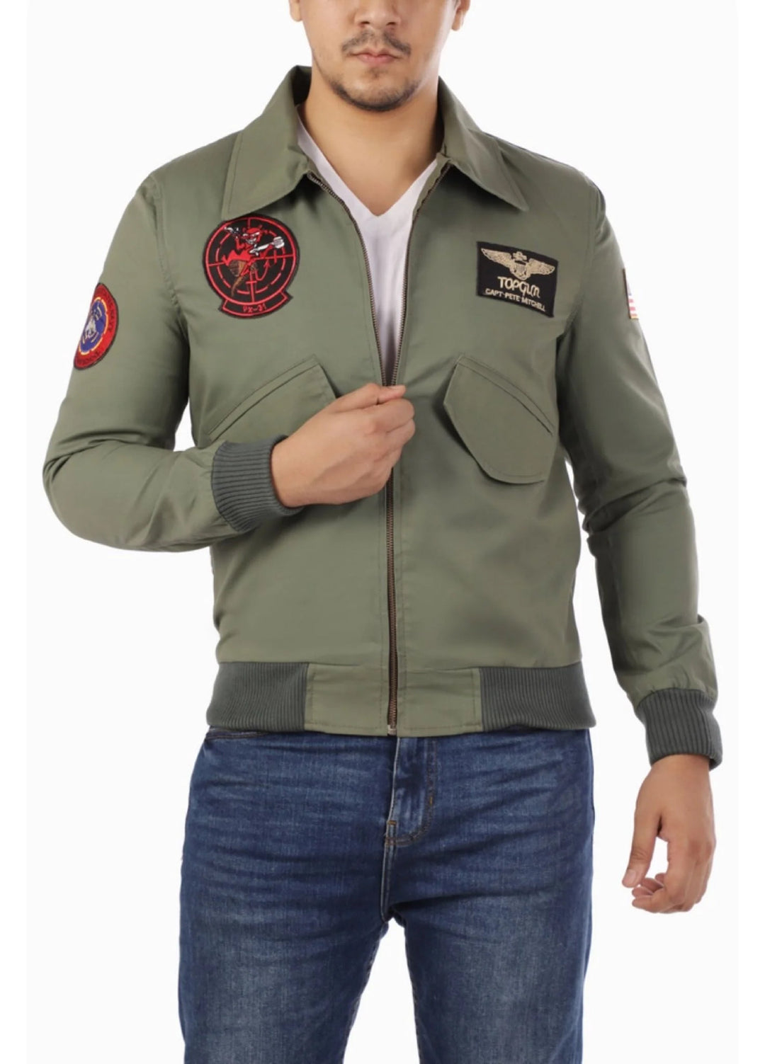 Jild Leathers Top Gun Aviator Jacket-Green - Blazers And Coats Collection