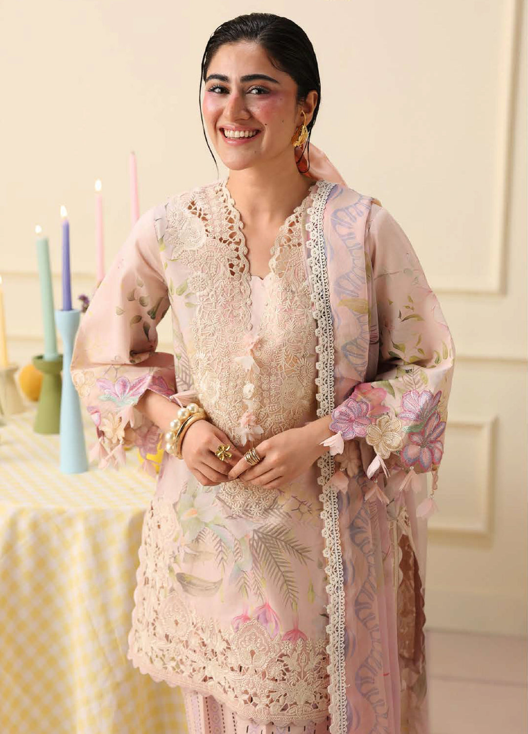 Soleil Hemline by Mushq Unstitched Printed Lawn 3 Piece Suit MU26USL Berry Creme HUNSS260311 - Festive Collection