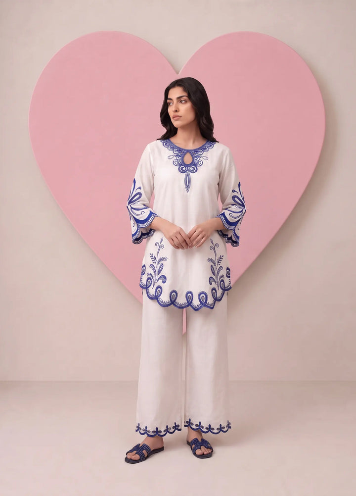 Scherezade Women RTW Embroidered Lawn Cotton 3 Piece Suit OCEANE - Casual Collection