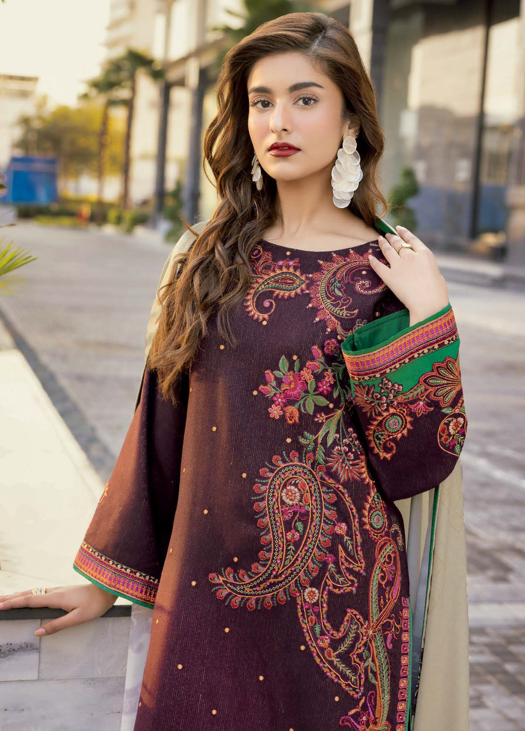 Poshima by Charizma Unstitched Embroidered Peach Leather Suits 3 Piece CHR26PU PSW5-27 - Winter Collection