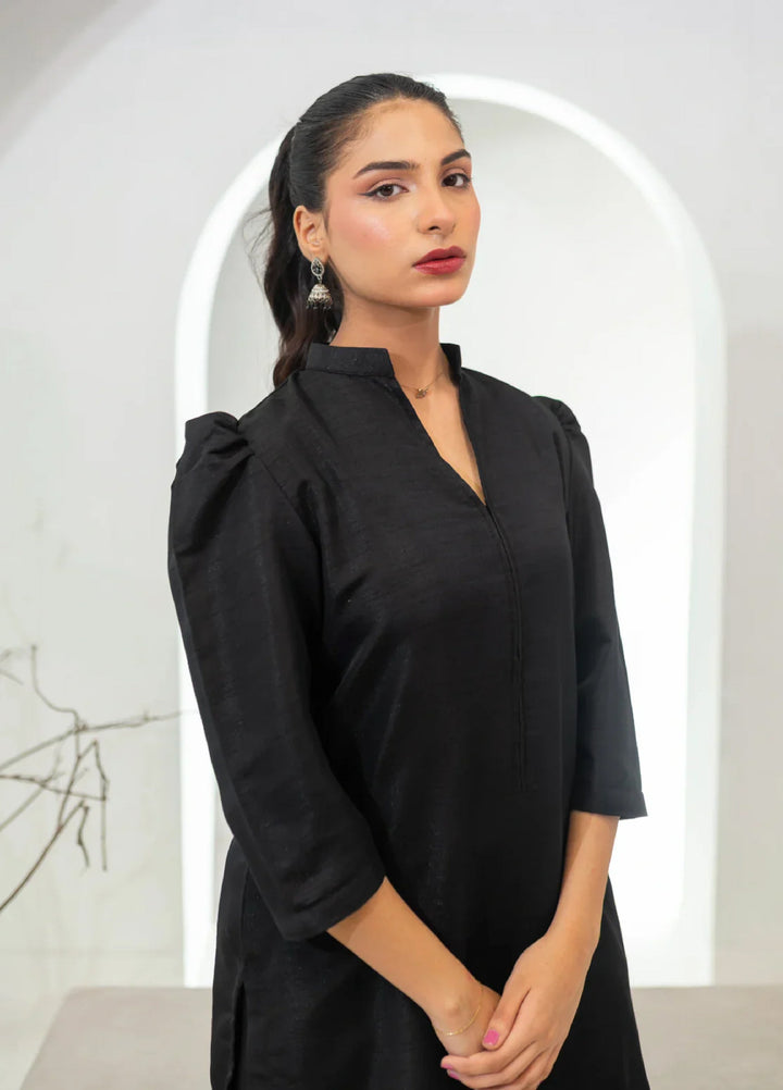 Zauk Pret Casual Wear Raw Silk 2 Piece Sable Black - Casual Collection