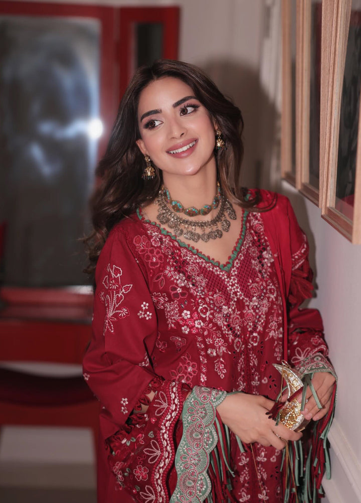 Camelia by Sundas Ahad Unstitched Embroidered Luxury Lawn 3 Piece Suit SNA26UC EL-02 Red Rouge - Festive Collection