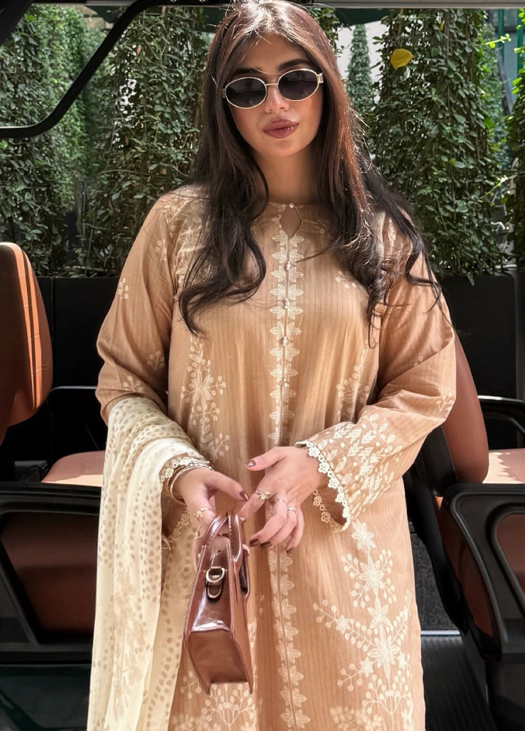 Rashid Textiles Women RTW Embroidered Lawn 3 Piece Suit D-01 Brown - Casual Collection
