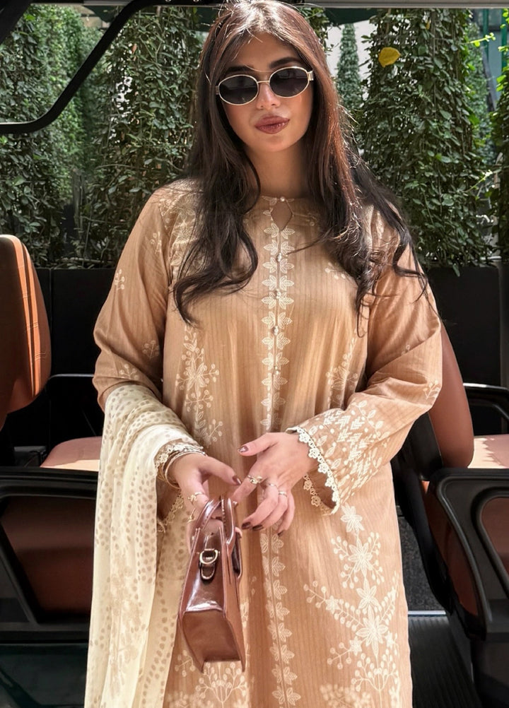 Rashid Textiles Women RTW Embroidered Lawn 3 Piece Suit D-01 Brown - Casual Collection