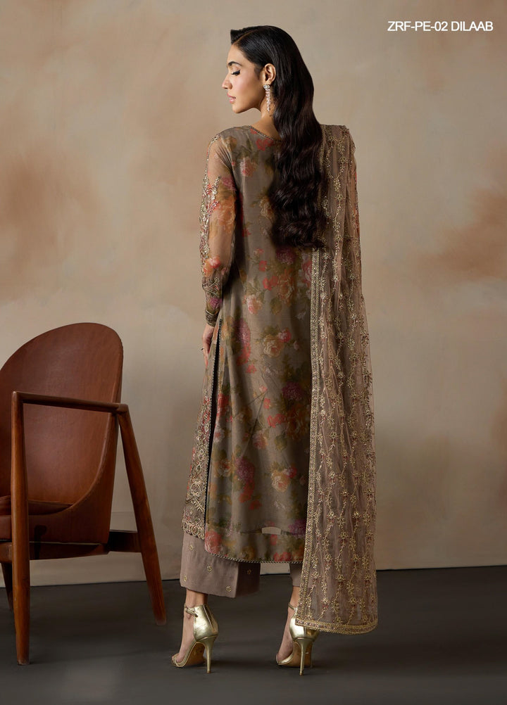 Fasana by Zarif Unstitched Embroidered Net 3 Piece Suit ZR26UF ZRF-PE-02 Dilaab - Festive Collection