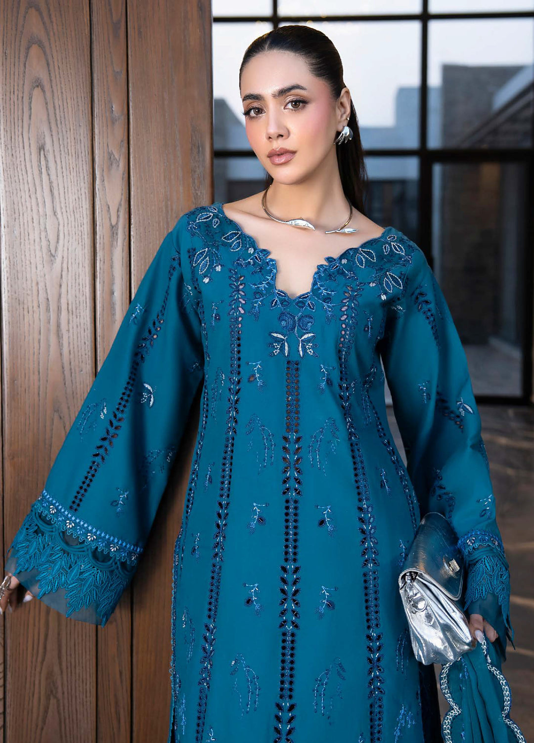 Aylin Unstitched Embroidered Luxury Lawn 3 Piece Suit AYL26UL D8 Teal Lotus - Summer Collection