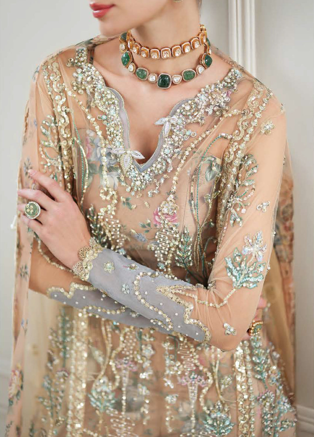 The Muse by Mushq Unstitched Net Embroidered Suits 3 Piece MU26TM Calarissa - Wedding Collection