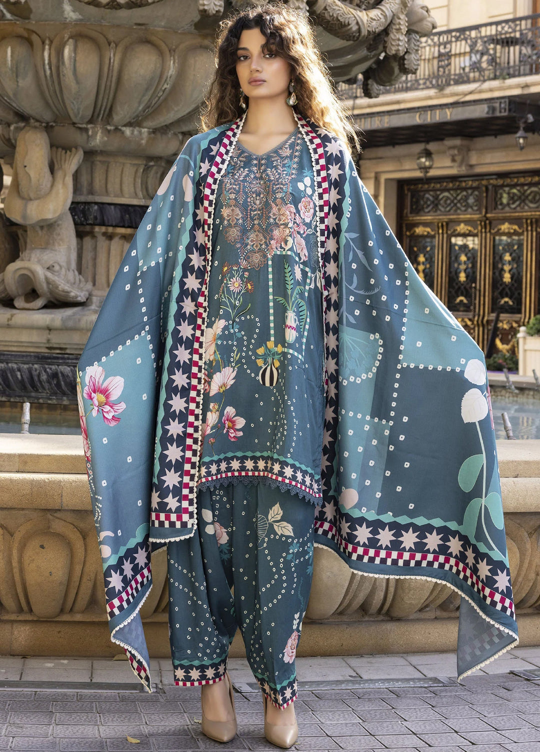 Meerak Women Pret Premium Embroidered Linen 3 Piece Florin - Winter Collection