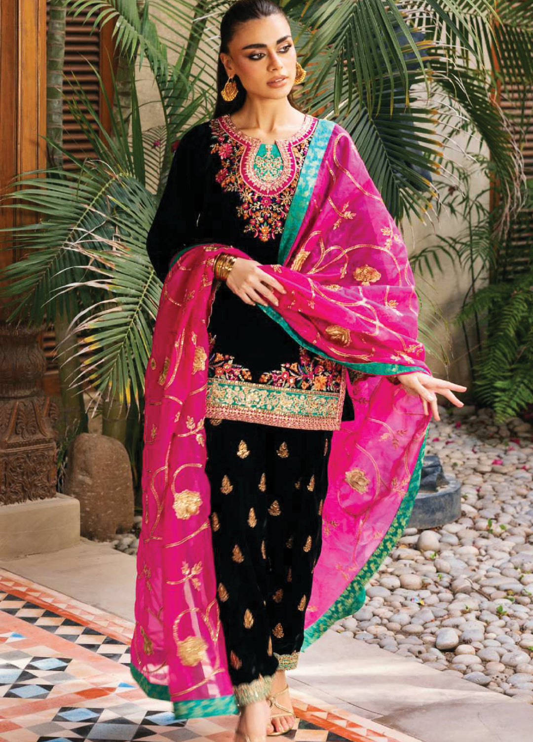 Zainab Chottani Unstitched Velvet Embroidered 3 Piece ZC25UV Zeba - Festive Collection
