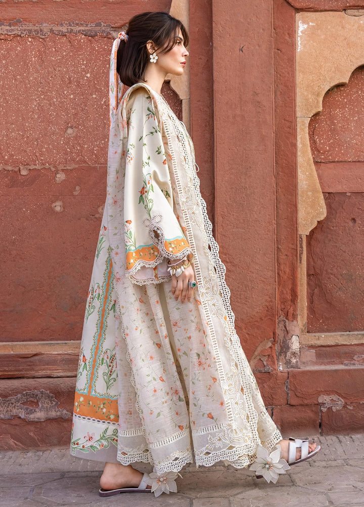 Flow by Crimson Unstitched Embroidered Lawn 3 Piece Suit CR26UFL D9 A-Buttercream - Festive Collection