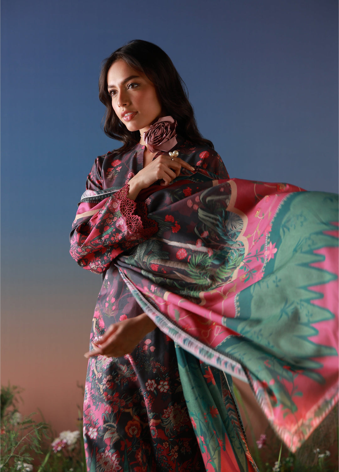 Mirha by Sahar Unstitched Printed Lawn 3 Piece Suit SS1-26-09  Noir Roseraie - Summer Collection