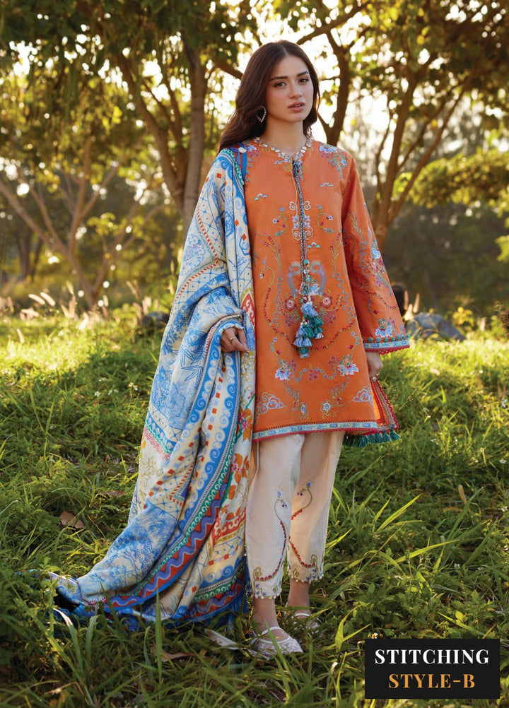 Farah Talib Aziz Unstitched Embroidered Lawn 3 Piece Suit FTA26UL FTA-04 LUCIA BURNT ORANGE - Summer