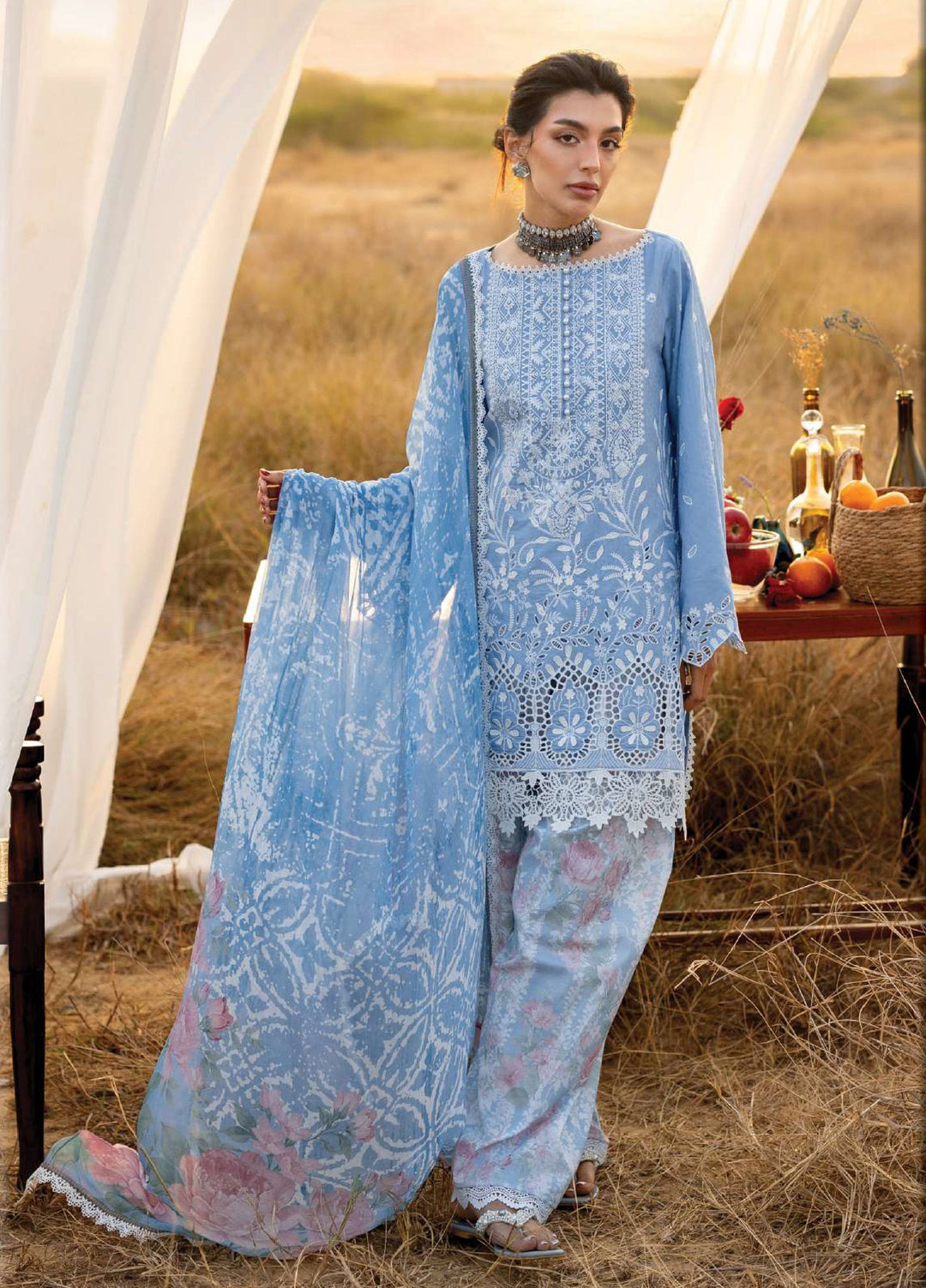 Zainab Chottani Unstitched Embroidered Luxury Lawn 3 Piece Suit ZC26ULZ D-5 AZULE - Summer Collection