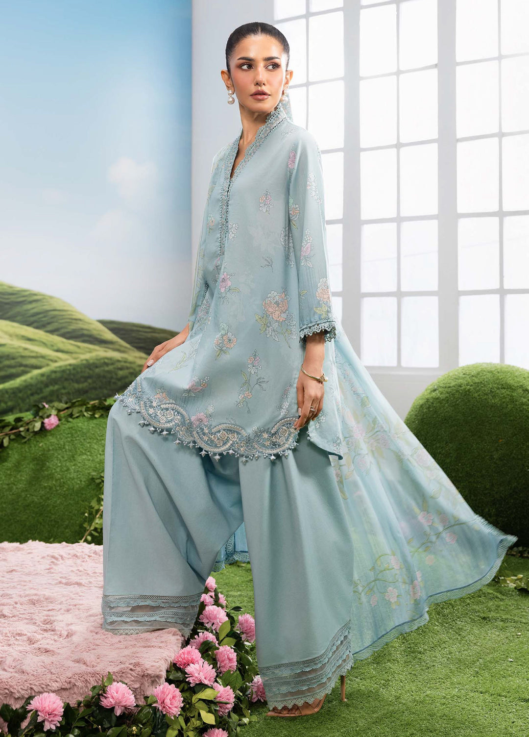 M Basics by Maria B Unstitched Embroidered Lawn 3 Piece Suit MB26SSEL MB-CUSV14-02B - Eid Collection