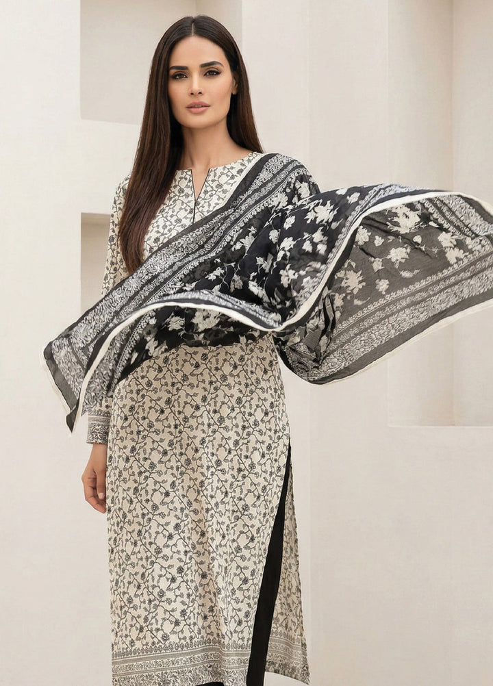 Black N White by Regalia Textiles Unstitched Printed Lawn 3 Piece Suit RG26ULBW D5 - Casual Collection