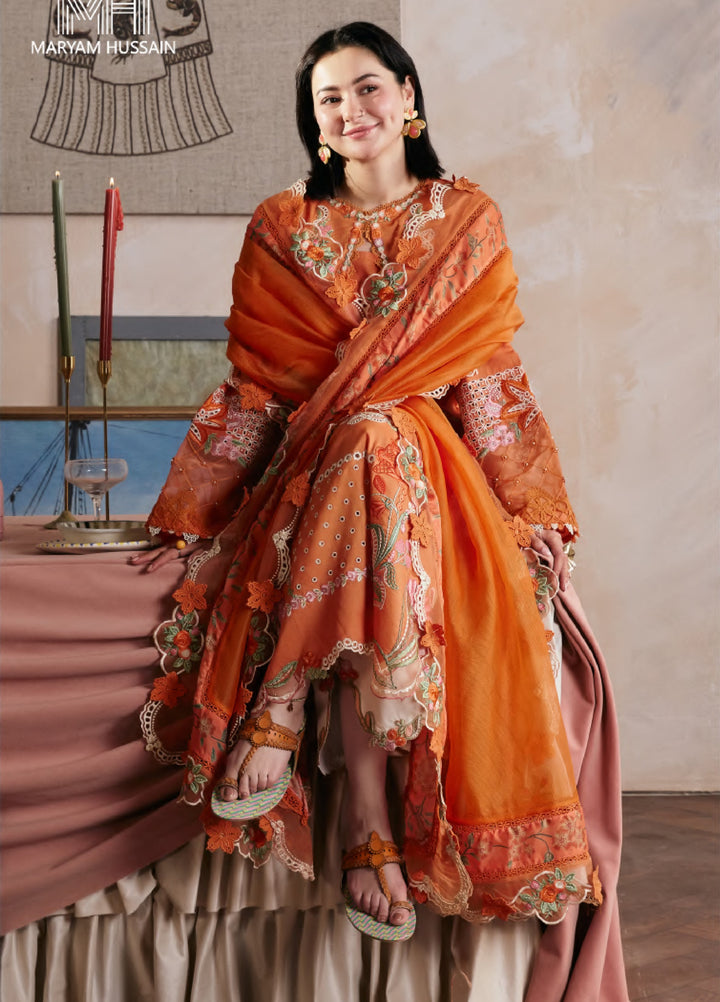 Maryam Hussain Unstitched Embroidered Lawn 3 Piece Suit MH26ULF Sharjeena - Festive Collection