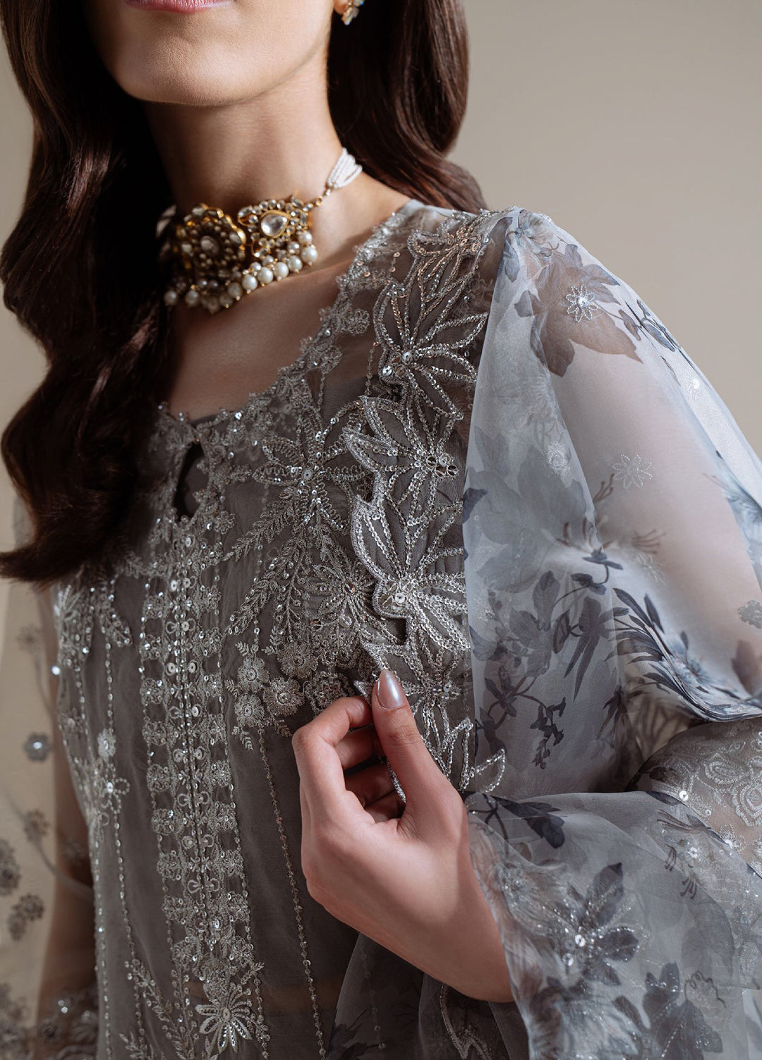 Luxe Atelier by Cross Stitch Unstitched Embroidered Organza 3 Piece Suit CS26ULA D-6  Smoky Radiance - Festive Collection