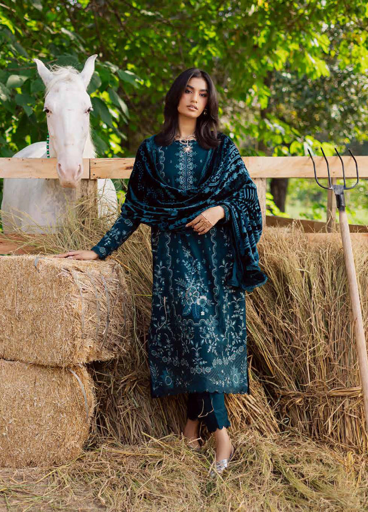 Nureh Exclusive Unstitched Luxury Palachi Embroidered Leather Peach Suits 3 Piece NU25PS NE-186 - Winter Collection