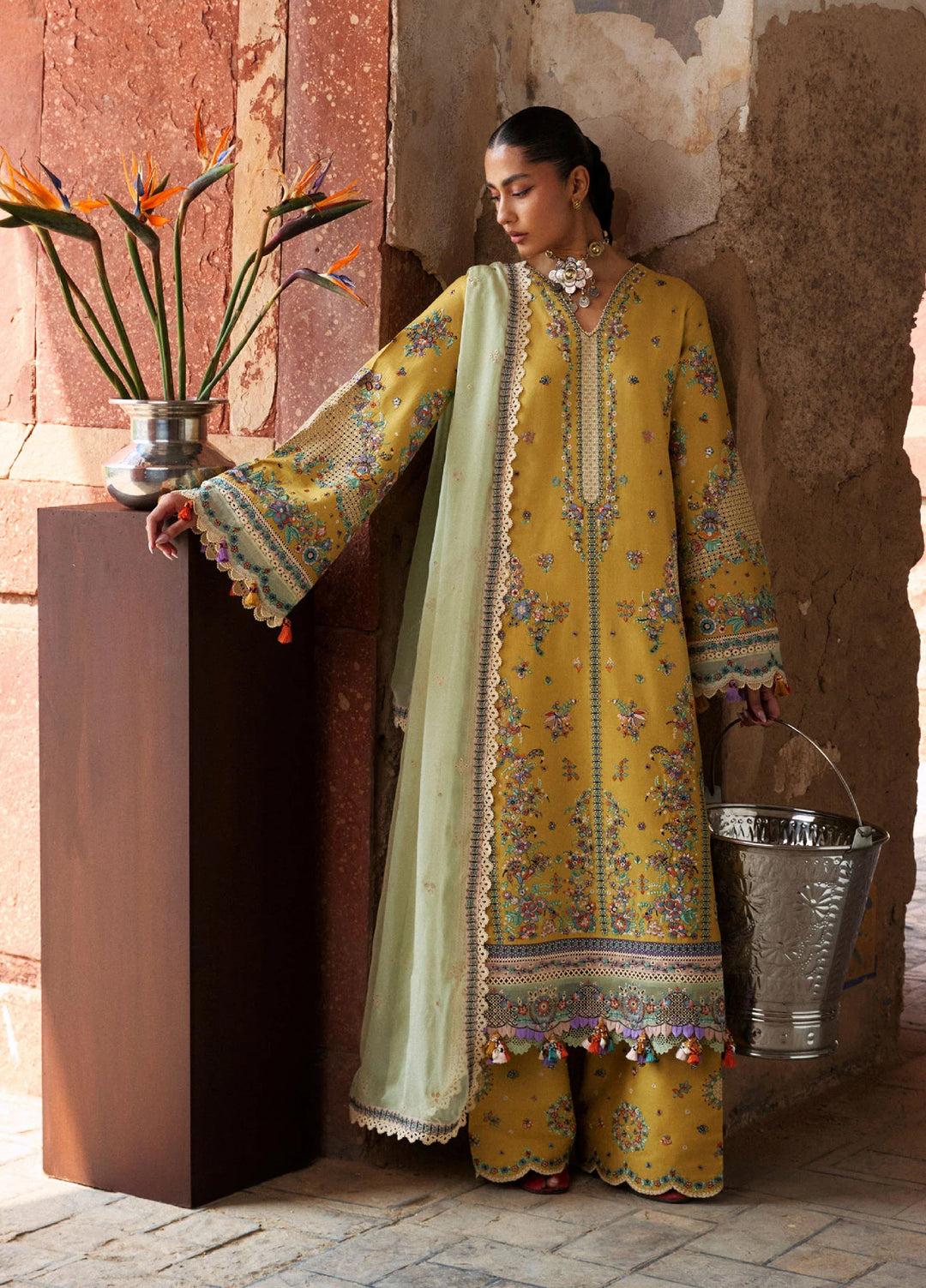 Zan by Hussain Rehar Unstitched Embroidered Lawn 3 Piece Suit HR26UZF Sari D-97 - Festive Collection