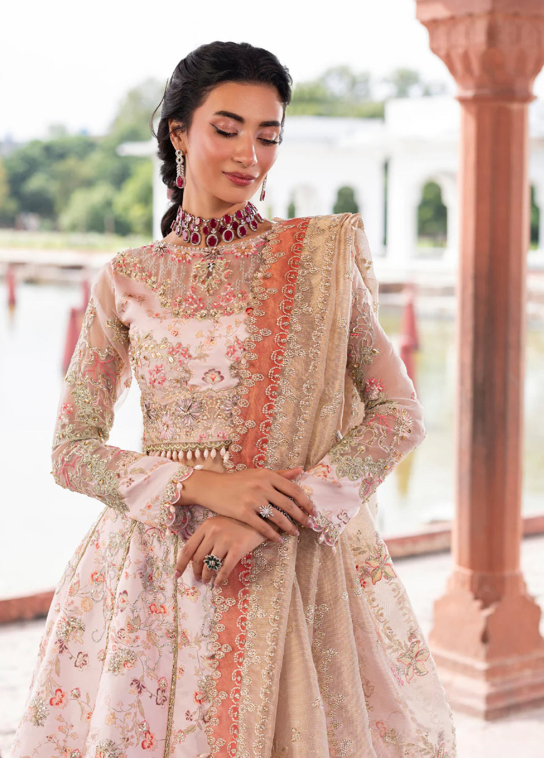 Ember by Aylin Unstitched Organza Embroidered Suits 3 Piece AYL25EF D4-Silk Stone - Festive Collection
