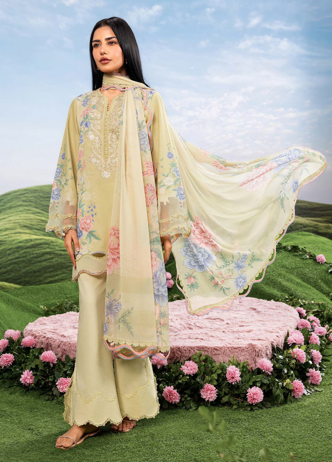 M Basics by Maria B Unstitched Embroidered Lawn 3 Piece Suit MB26SSEL MB-CUSV14-11A - Eid Collection